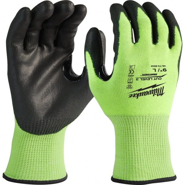 Перчатки сигнальные с сопротивлением порезам Milwaukee Hi-Vis Cut level 3/C
